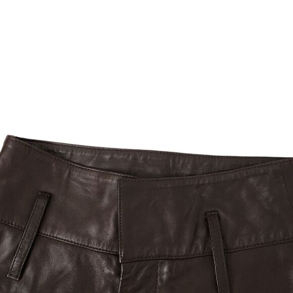 Marissa Webb Pants Womens 2 Brown Lamb Leather Cropped Straight Leg High-Rise - Picture 3 of 16